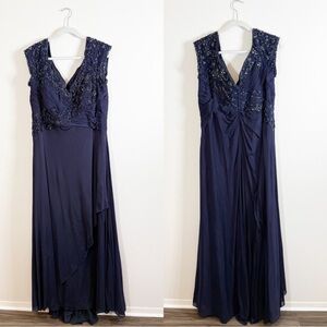 Montage by Mon Cheri Navy Blue Beaded Maxi Dress Formal Gown Size 20W
